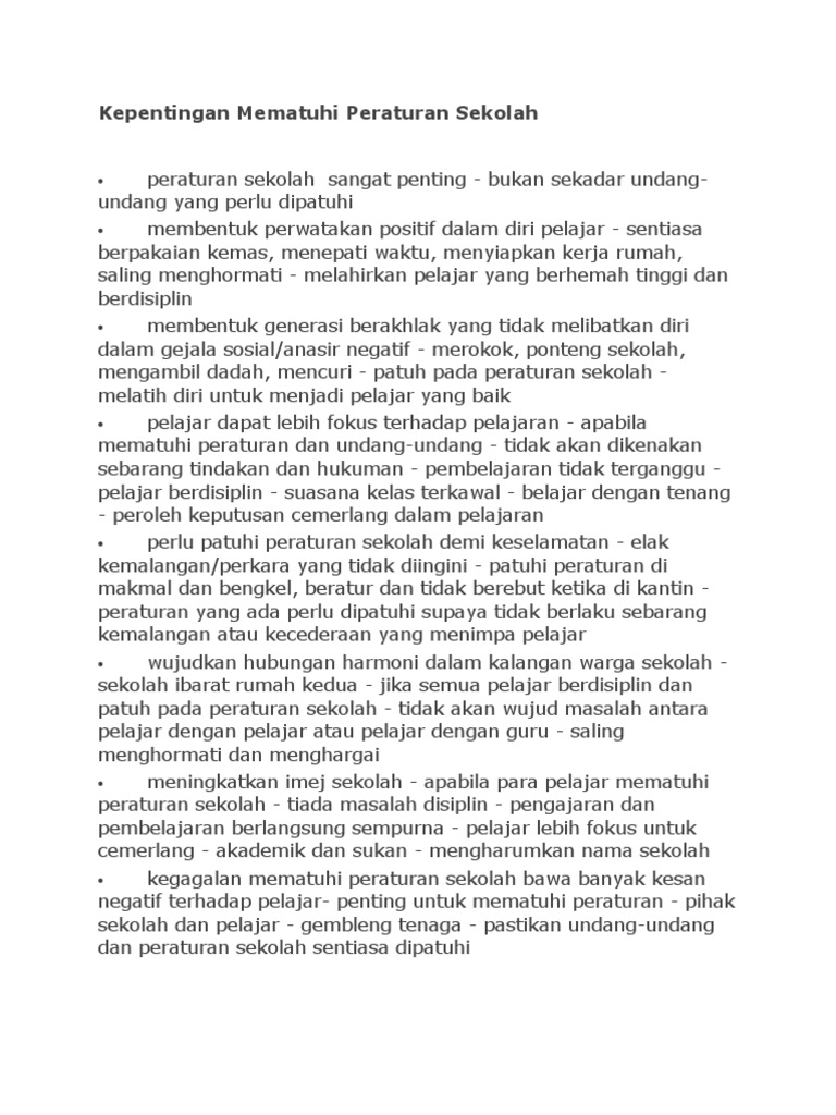 Kepentingan Mematuhi Peraturan Sekolah Pdf