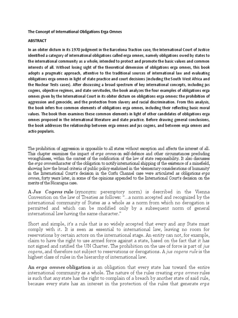 International Obligations Erga Omnes Pdf International Law Justice