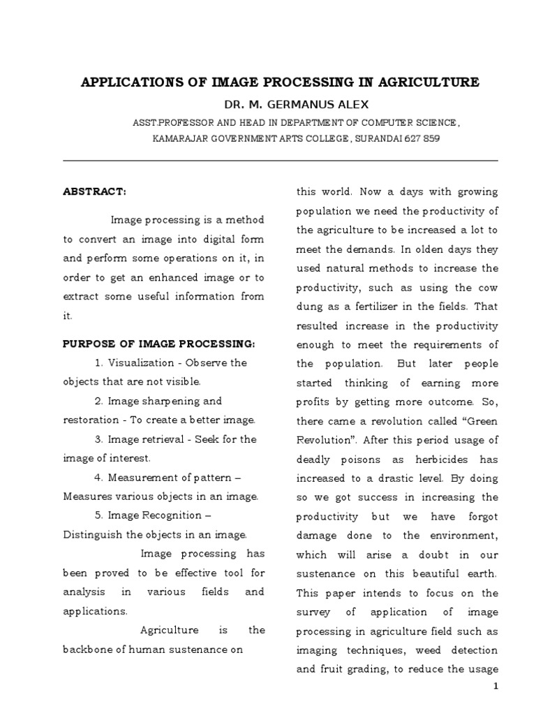 Image Processing Applications in Agriculture | PDF | Image Segmentation ...