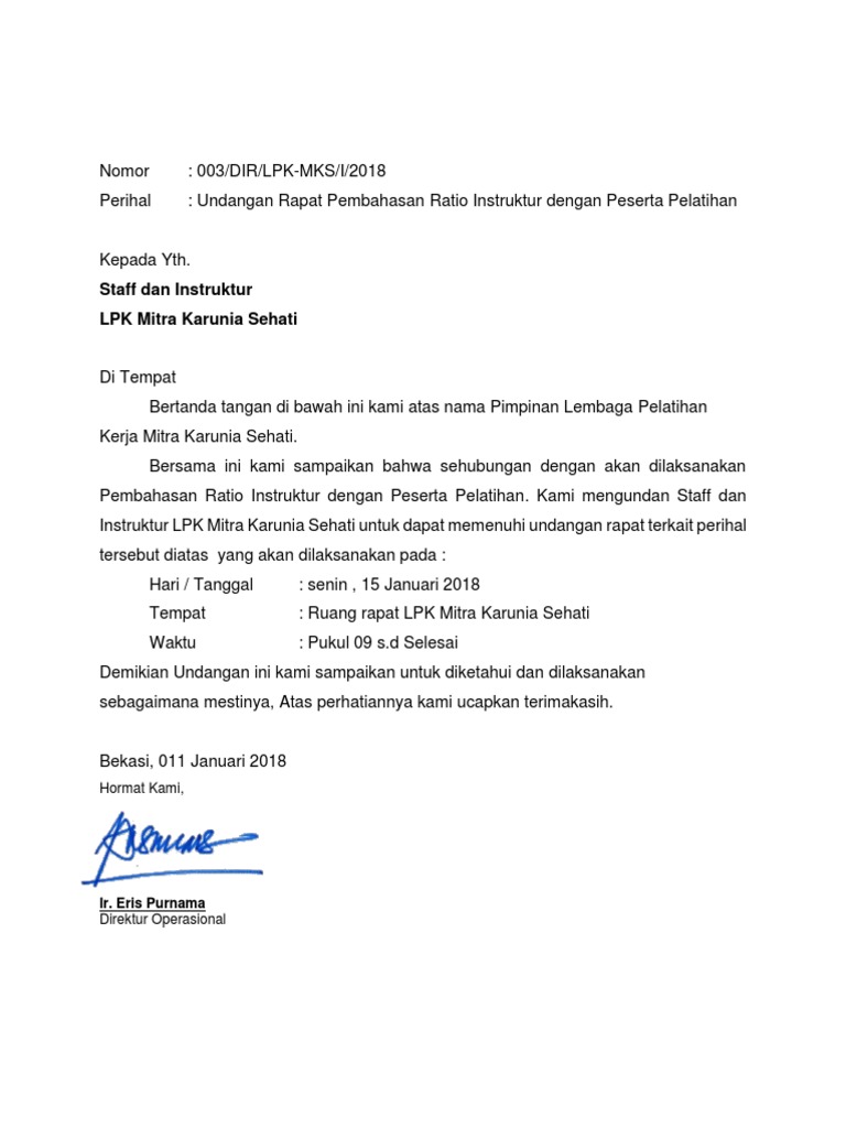 Undangan Rapat Pembahasan Ratio Instruktur | PDF