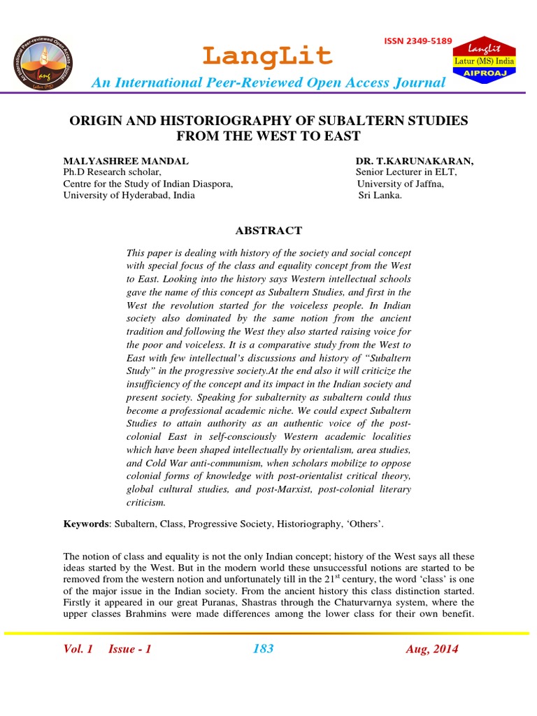 Subaltern Studies: West to East Historiography | PDF | Postcolonialism ...
