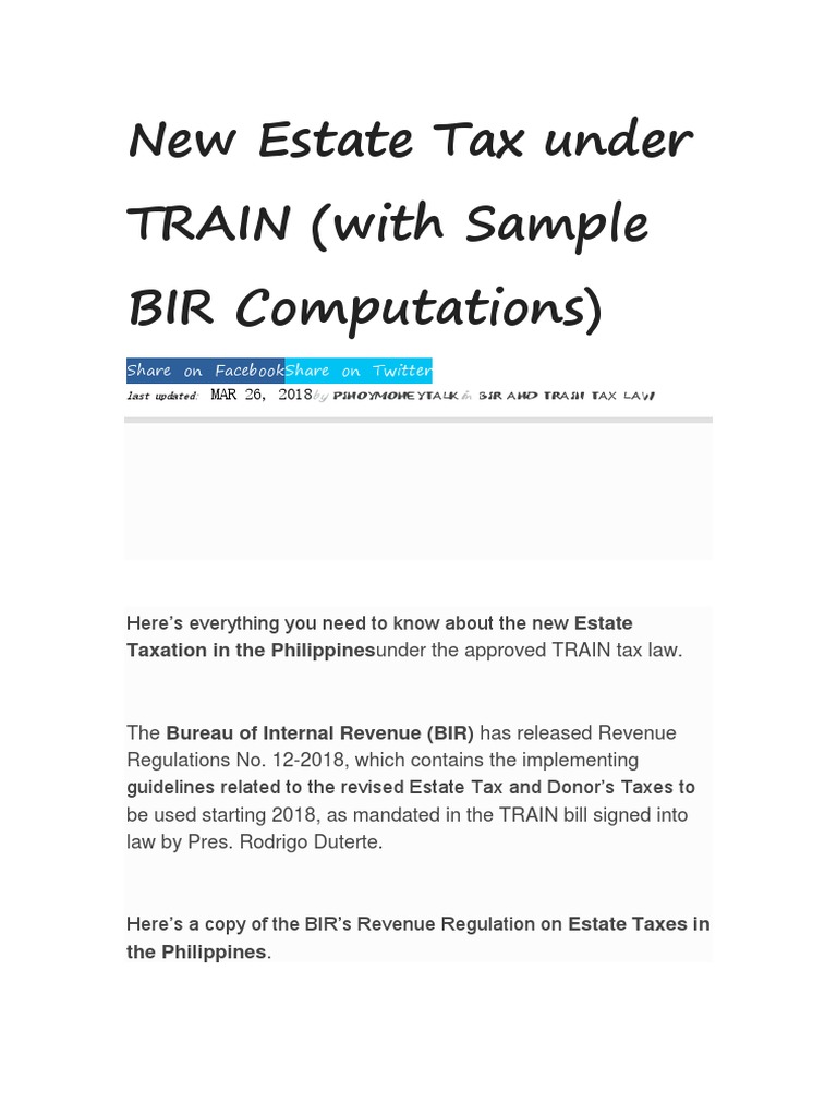 New Estate Tax Under TRAIN (With Sample BIR Computations) Taxation in