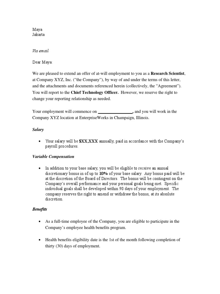 Research Scientist Job Offer Letter | PDF | Injunction | Employment