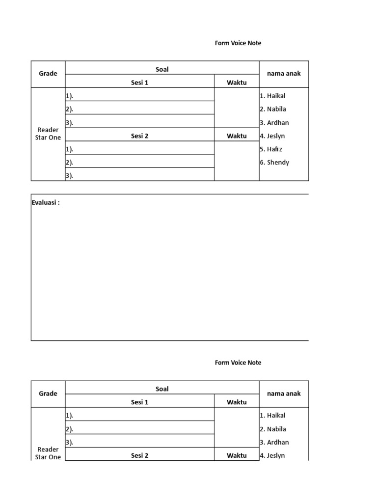 Voice Note Evaluation Form | PDF