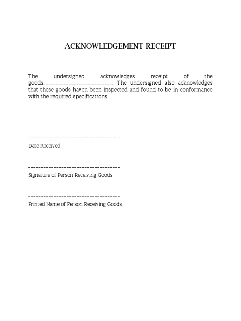 Acknowledgment Receipt for Goods | PDF | Business | Finance & Money ...