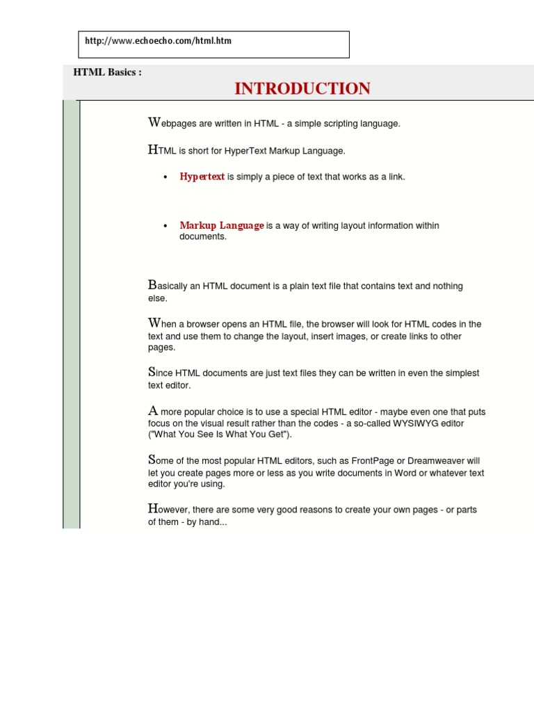 HTML Basic Lesson | PDF | Html | Html Element