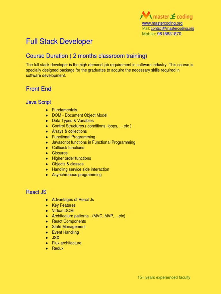 Full Stack Developer Course Guide | PDF | Java Script | Information ...