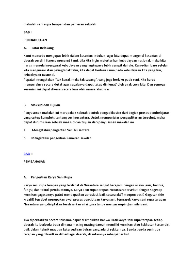 Makalah Seni Rupa Terapan Dan Pameran Sekolah