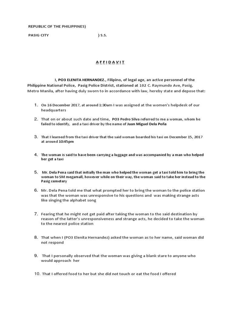 Sample affidavit pdf violence
