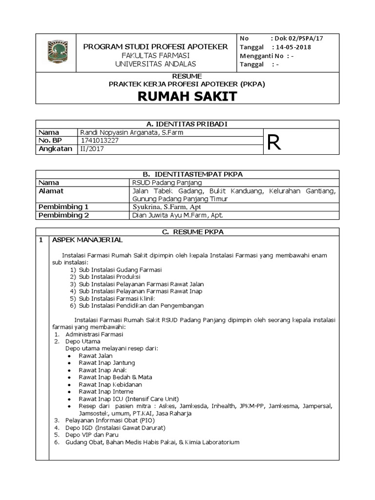 Struktur Organisasi Instalasi Farmasi Rumah Sakit Tipe C