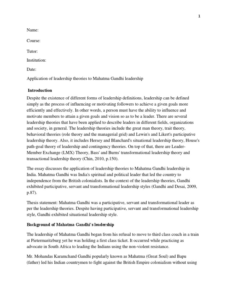 Gandhi's Leadership Styles Explained | PDF | Transformational ...