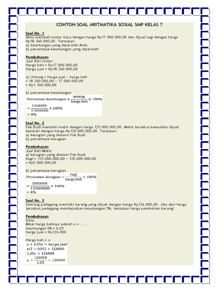 Soal Aritmatika Sosial SMP Kelas 7 PDF