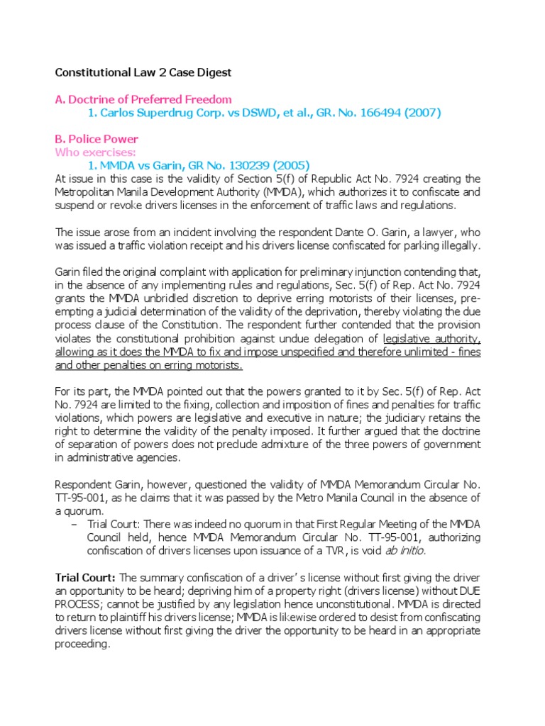 Constitutional Law 2 Case Digest PDF Substantive Due Process Due Process