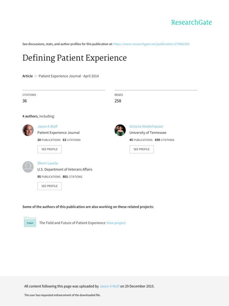 Defining Patient Experience | PDF | Health Care | Patient