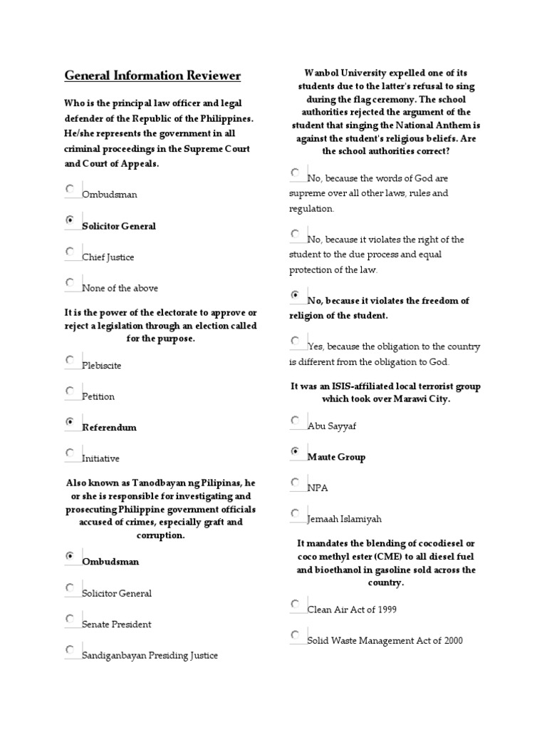 General Information Reviewer PDF President Of The Philippines