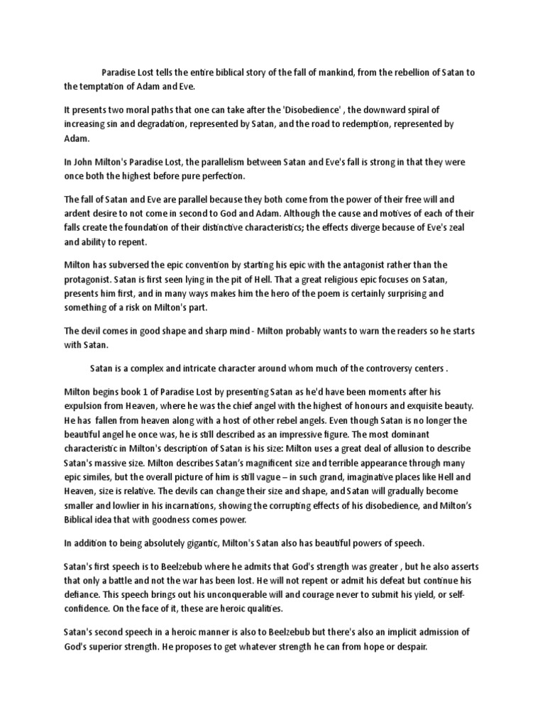 Satan S Character New Pdf Paradise Lost Satan