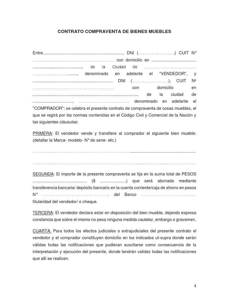 Modelo Contrato Compraventa Cosa Mueble | PDF | Instituciones sociales |  Ciencias sociales