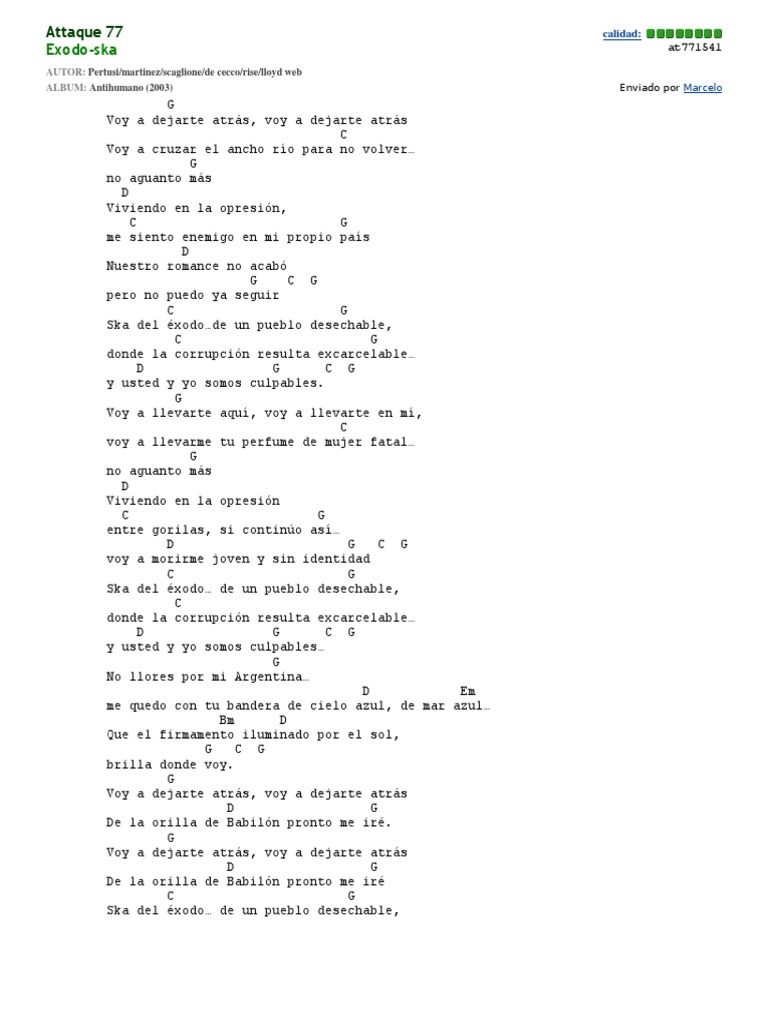 Ska del Éxodo: Letras y Temas Sociales | PDF