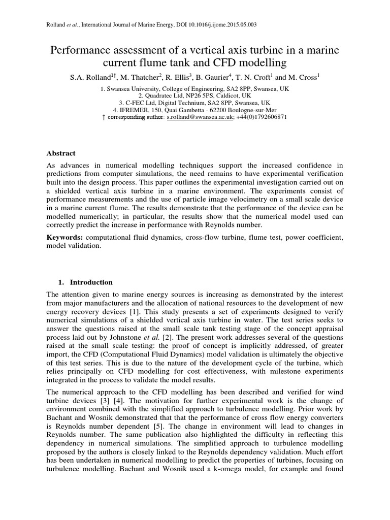Vertical Axis Turbine CFD and Flume Test | PDF | Computational Fluid ...
