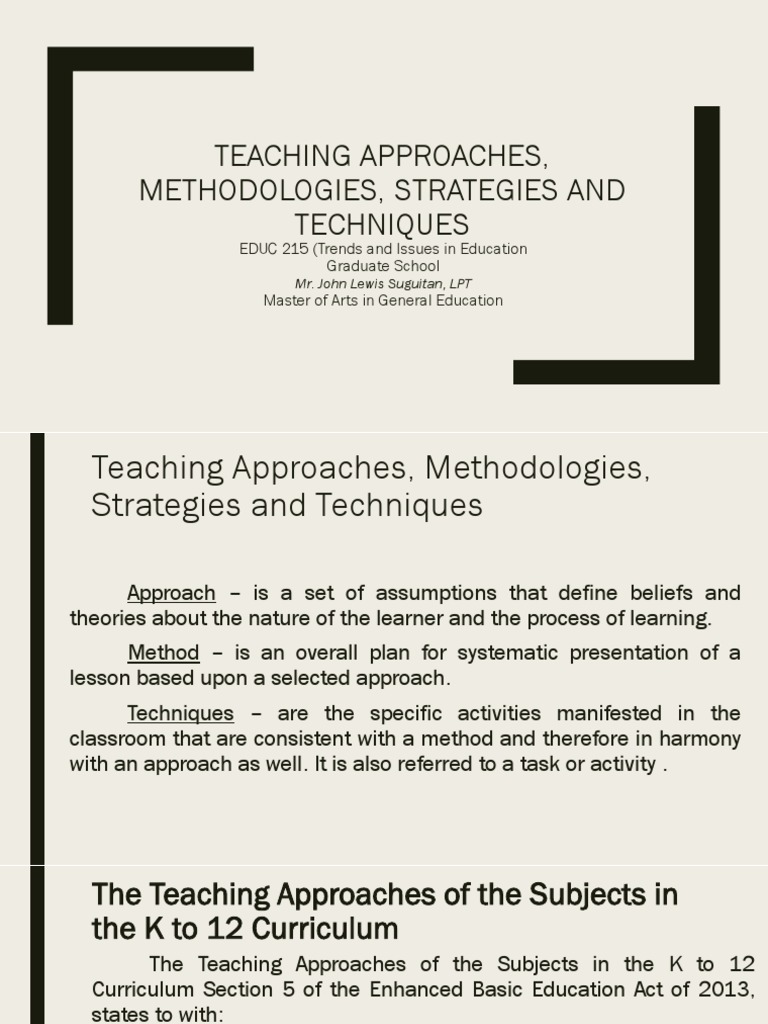 K to 12 Teaching Approaches Overview | PDF | Teachers | Teaching Method