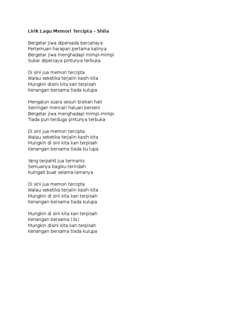 Memori Tercipta Pdf