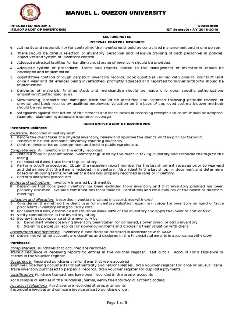 IR3.407 Audit of Inventories PDF | PDF | Inventory | Debits And Credits