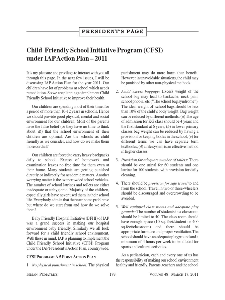 Child Friendly School Initiative Program (CFSI) Under IAP Action Plan ...