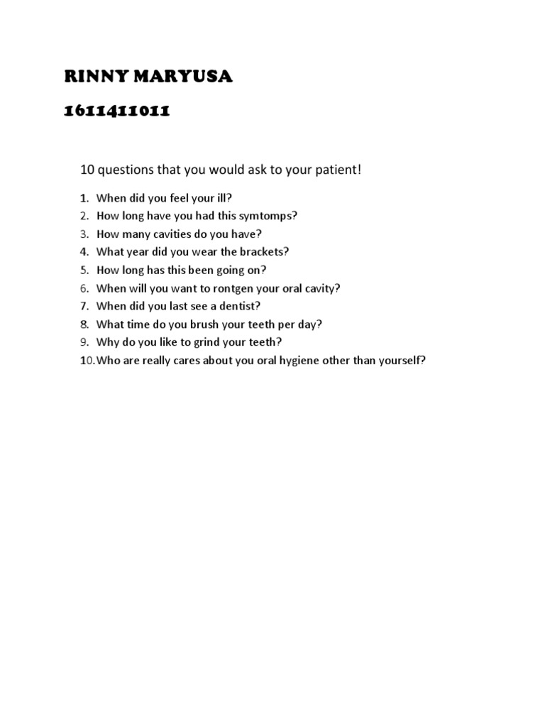 10 Questions That You Would Ask To Your Patient! | PDF