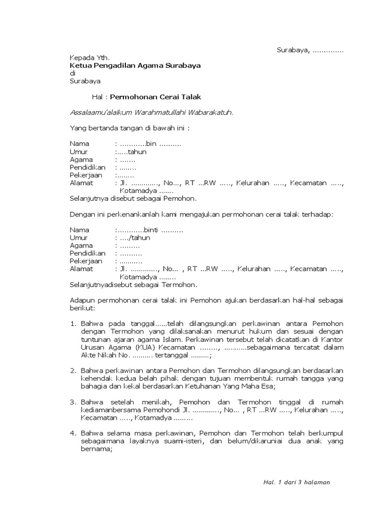 Contoh Format Cerai Talakdoc