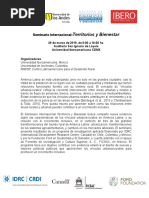 Seminario Internacional Territorios y Bienestar - 29-03-2019 - Programa - Difusion