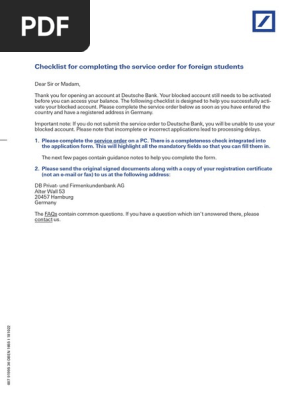 Checklist For Completing The Service Order For Foreign Students
