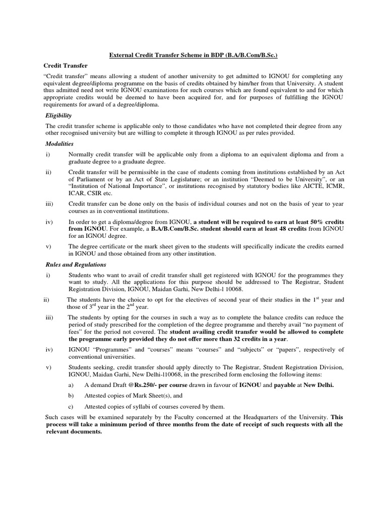 IGNOU External Credit Transfer Guide | PDF | Bachelor Of Arts ...