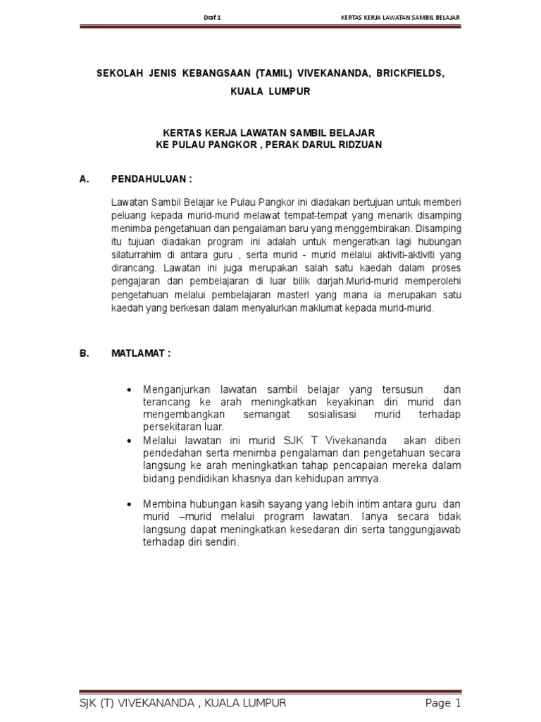 Kertas Kerja Lawatan Sambil Belajar Pdf