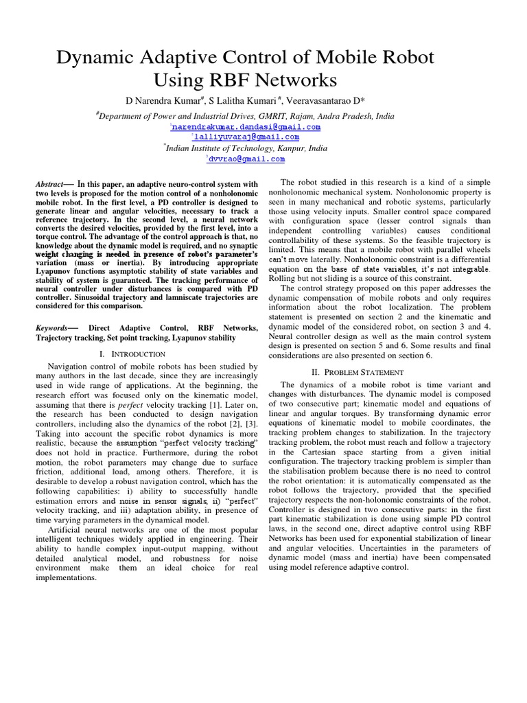 Adaptive Control for Mobile Robots | PDF | Control Theory | Kinematics
