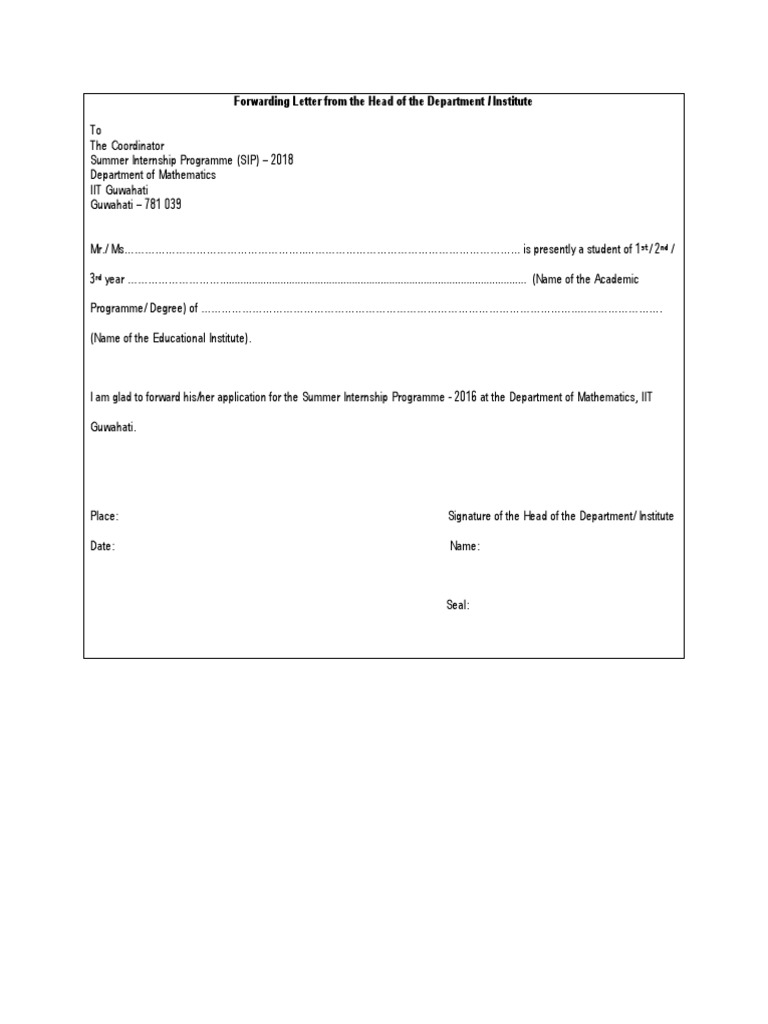 Head of Department Forwarding Letter | PDF