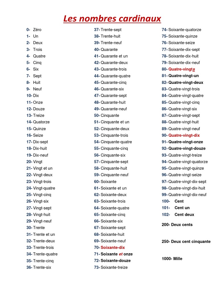 Nombre En Anglais De 1 à 1000 Pdf Numeros Frances | PDF | Des sports