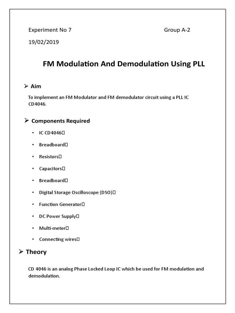 Implementation of an FM Modulator and Demodulator Circuit Using CD4046