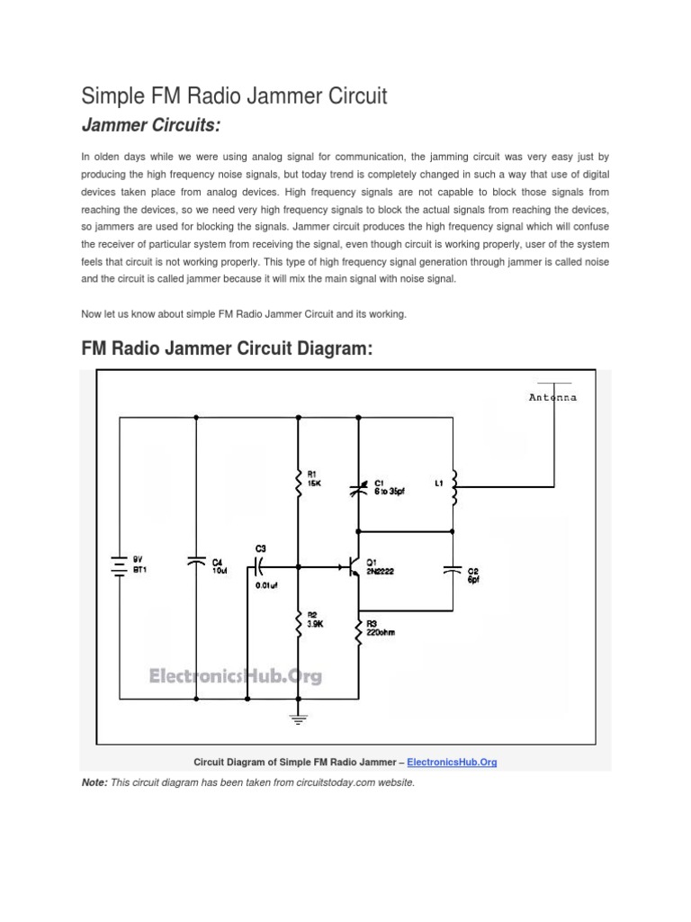 Simple FM Radio Jammer Circuit Circuit Diagram