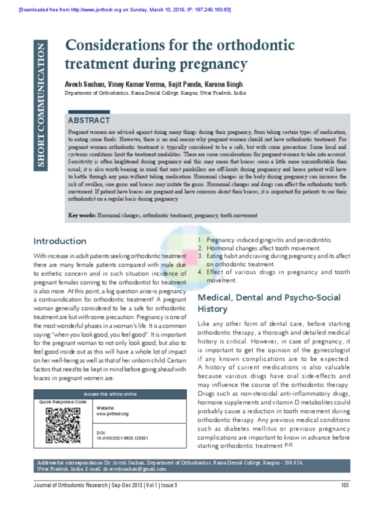 Considerations For The Orthodontic Treatment During Pregnancy PDF