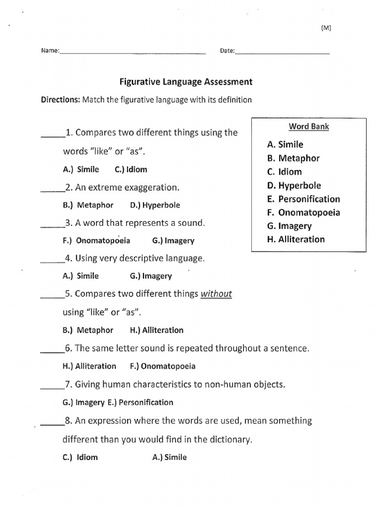 Figurative Language Assessment Modified
