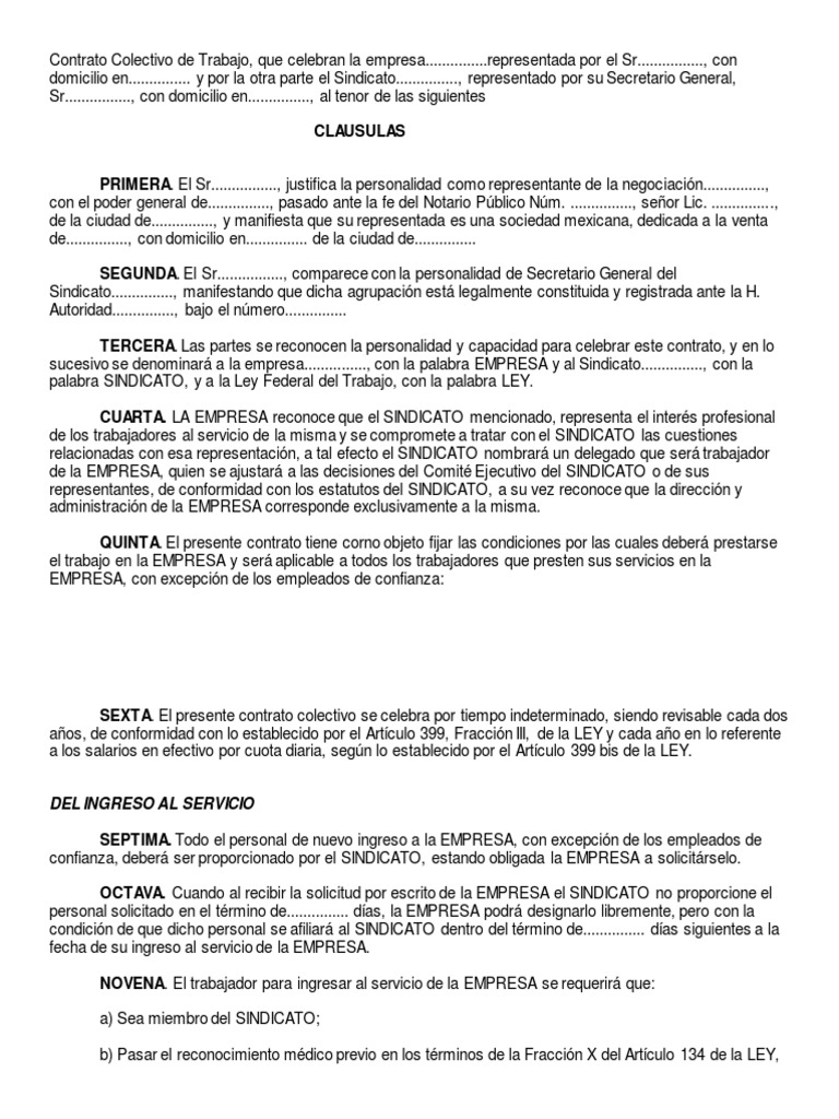 Contrato Colectivo de Trabajo: Cláusulas Esenciales | PDF | Salario |  Sindicato, image size:768x1024