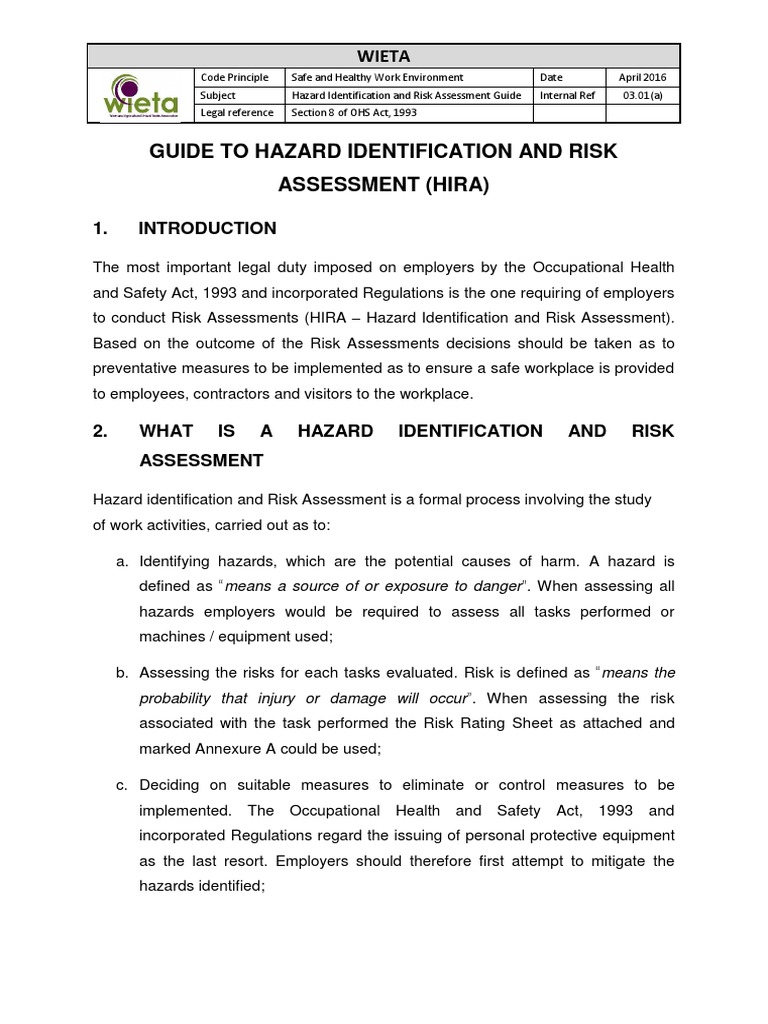 HIRA Guide for Workplace Safety Compliance | PDF | Risk Assessment ...