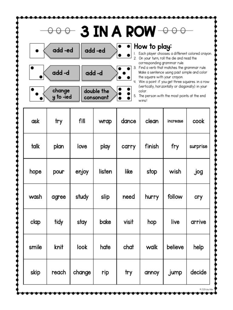 3 in A Row Past Simple Verbs PDF Linguistics Communication