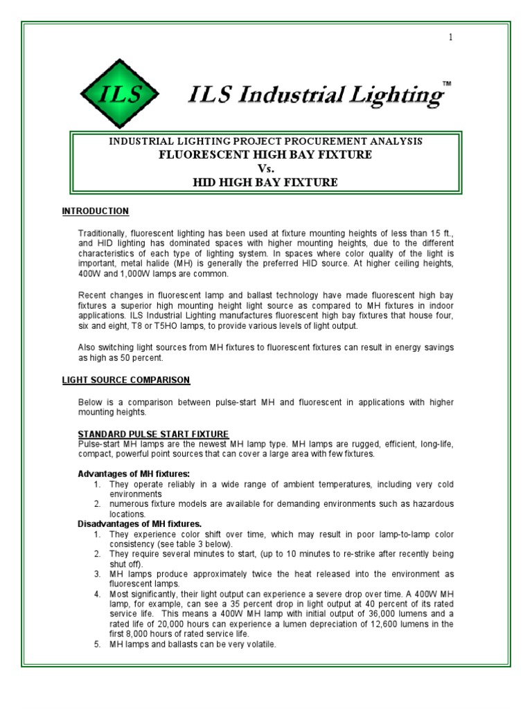 ILS Project Procurement Analysis  Fluorescent Lamp  Lighting