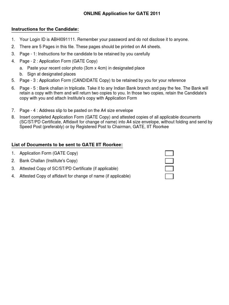 ONLINE Application For GATE 2011: Page - 1 | PDF