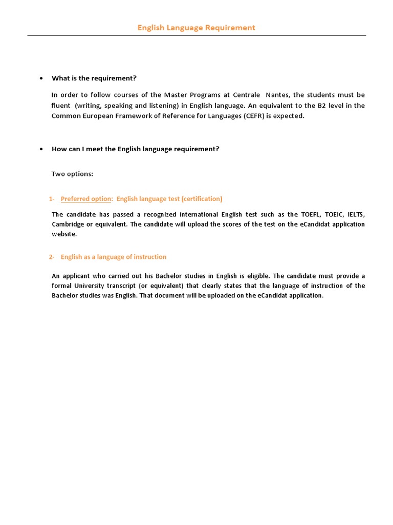 English Language Requirement What Is The Requirement? PDF