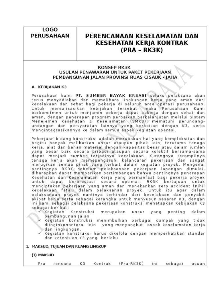 Rencana K3 untuk Proyek Jalan Cisauk-Jaha | PDF | Computers ...