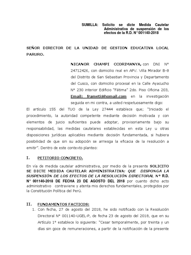 Medida Cautelar Administrativa-2014 Prof Rolando Tumi-2018 | PDF | Mandato  | Conceptos legales