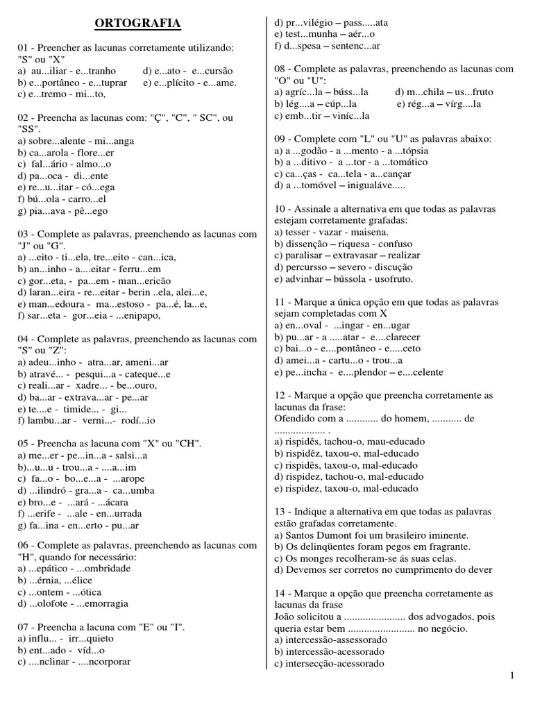 Exercícios de Ortografia para 8º Ano | PDF | Métodos e Materiais de Ensino