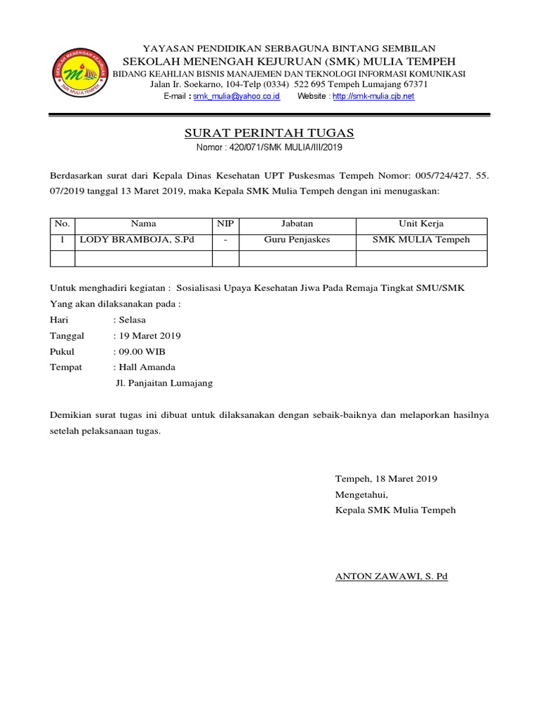 Surat Tugas P Bram Dan Siswa Pdf